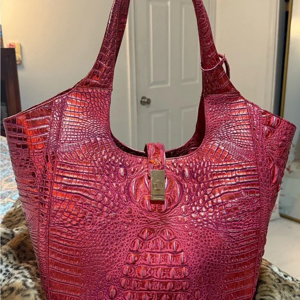 Brahmin Red Dragon Croc-Embossed Shoulder Bag - Picture 2 of 13